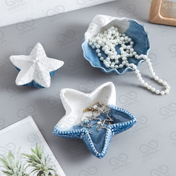 Starfish Jewelry Dish Tray Ceramic Ring Holder for Resorts