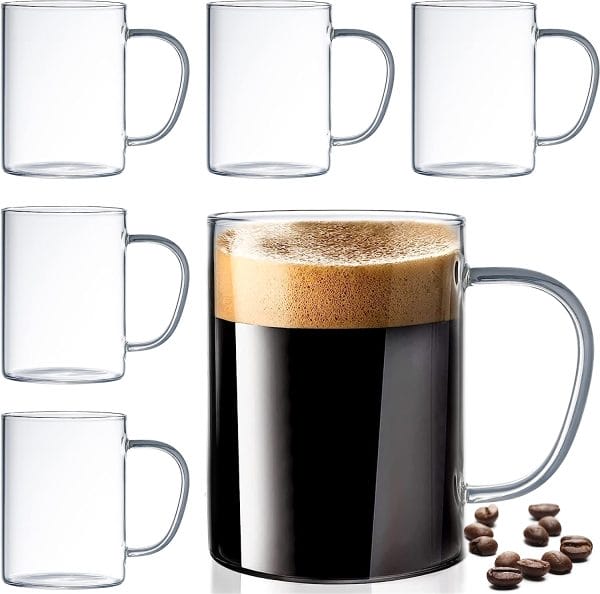 DERBAL Clear Colored Handled Coffee Glass Mugs - Large Capacity Transparent Glass Cups for Versatile Beverages