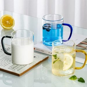 DERBAL Clear Colored Handled Coffee Glass Mugs - Large Capacity Transparent Glass Cups for Versatile Beverages