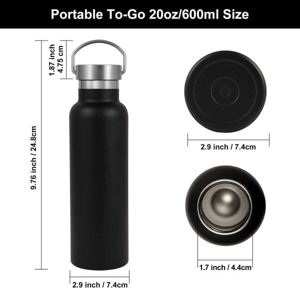 Vacuum Insulated Double Wall Travel Bottle with Leak Proof Lid of Handle,Metal Reusable Standard Mouth Flask Thermoses for School,Hikers,Gift