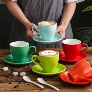 280ml Colourful Cappuccino Espresso Cups Porcelain Coffee Mug Saucer Set Ceramic Tea Cups