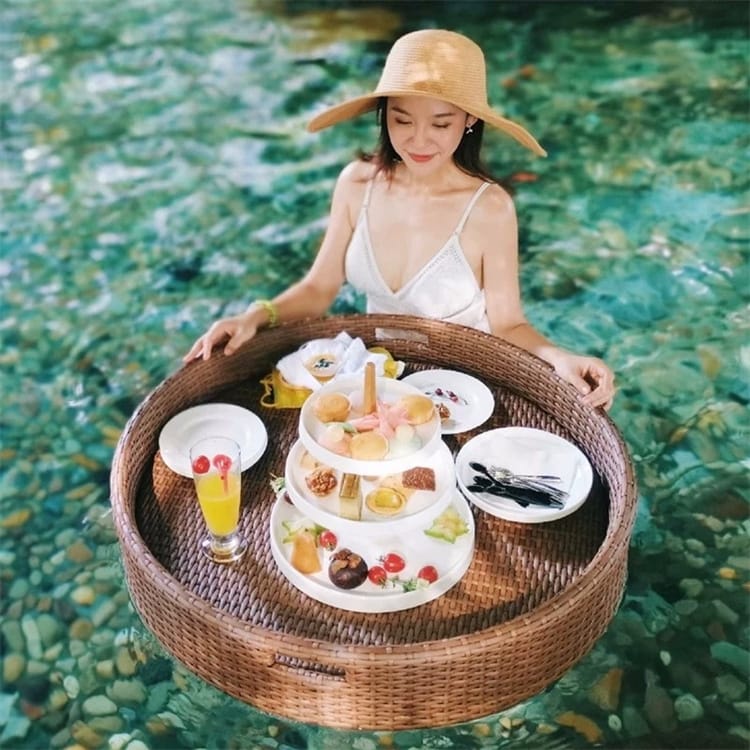 Floating Swimming Pool Tray PE Rattan Tray For Hotel Deluxe