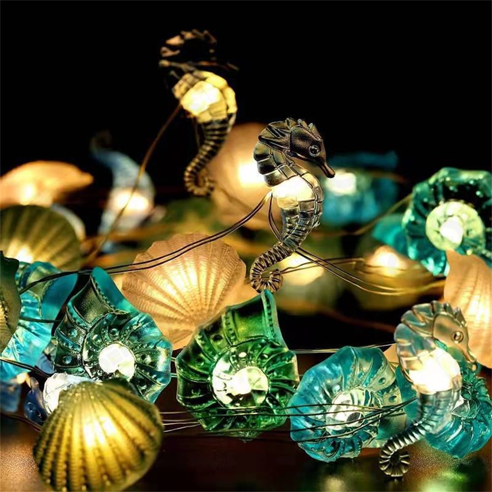 Nautical Beach Decor led String Lights Sea Shells Under The sea Coastal Ocean Theme Decorations