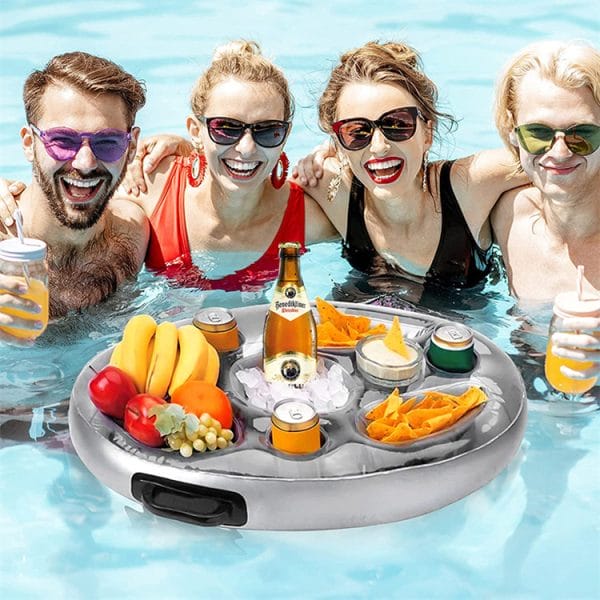 Pool Drink Holder Floats Inflatable Floating Drink Holder Pool Floats Bar Floating Pool Tray for Food and Drinks Beer Wine Fun Drink Float for Swimming Pool Party Beach Accessories
