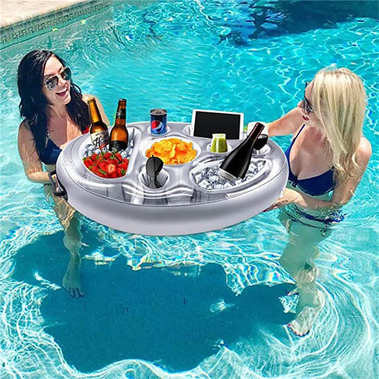 Pool Drink Holder Floats Inflatable Floating Drink Holder Pool Floats Bar Floating Pool Tray for Food and Drinks Beer Wine Fun Drink Float for Swimming Pool Party