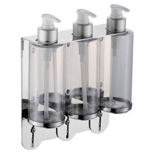 Dispenser Amenities SS Wall Mounted Adjustable 3-Chamber Locking Shower Dispenser Rack