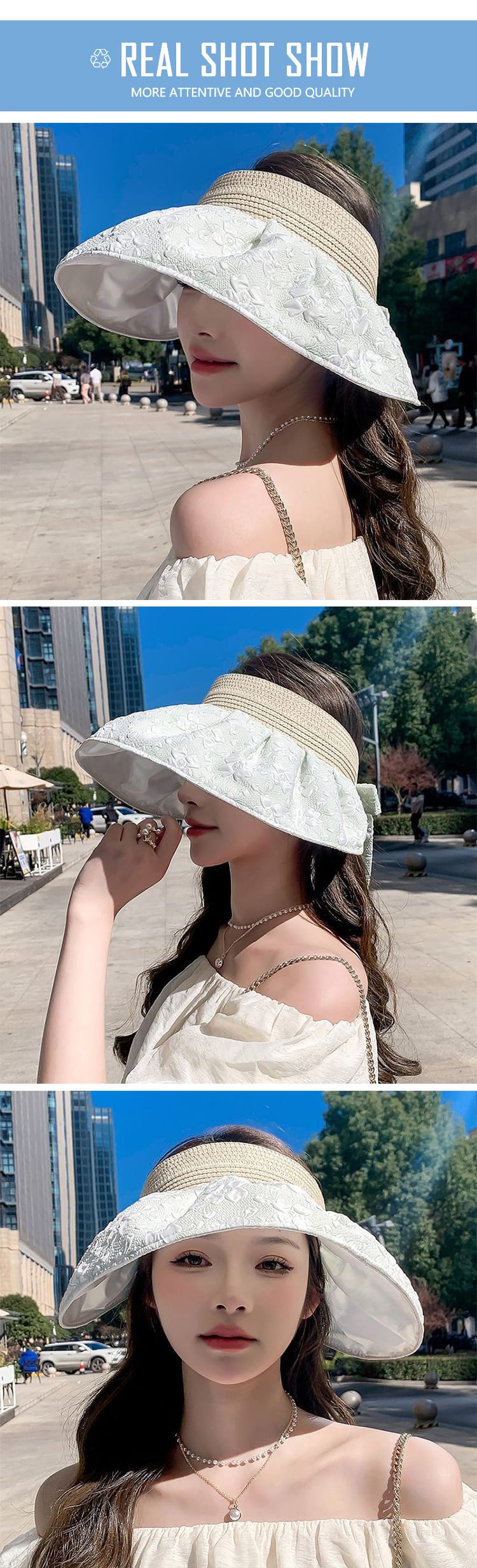 Foldable Sun Visor Hats for Women Clip on Visors Roll Up Wide Brim Packable Beach Hat for Travel