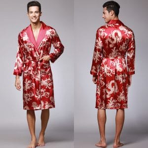 Luxurious Kimono Soft Satin Robe with Shorts Nightgown Long-Sleeve Pajamas Printed Bathrobes