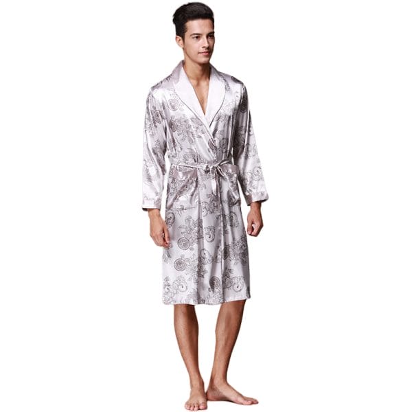 Luxurious Kimono Soft Satin Robe with Shorts Nightgown Long-Sleeve Pajamas Printed Bathrobes