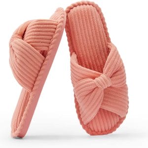 Slippers for Women Memory Foam House Slides for Woman Home Bedroom Bathroom Spa Wedding Travel Hospital Open Toe Corduroy Slippers