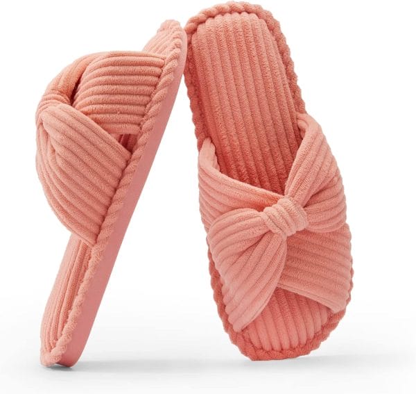 Slippers for Women Memory Foam House Slides for Woman Home Bedroom Bathroom Spa Wedding Travel Hospital Open Toe Corduroy Slippers