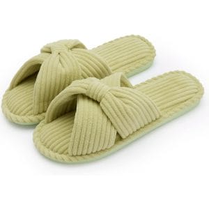 Slippers for Women Memory Foam House Slides for Woman Home Bedroom Bathroom Spa Wedding Travel Hospital Open Toe Corduroy Slippers
