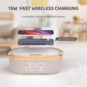 Wireless Fast Charge Digital Alarm Clock Bluetooth Speaker Snooze LED Charging Station