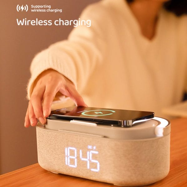 Wireless Fast Charge Digital Alarm Clock Bluetooth Speaker Snooze LED Charging Station