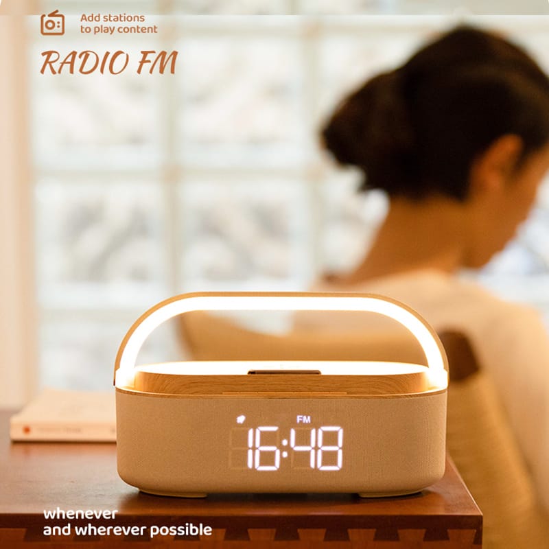 Wireless Fast Charge Digital Alarm Clock Bluetooth Speaker Snooze LED Charging Station