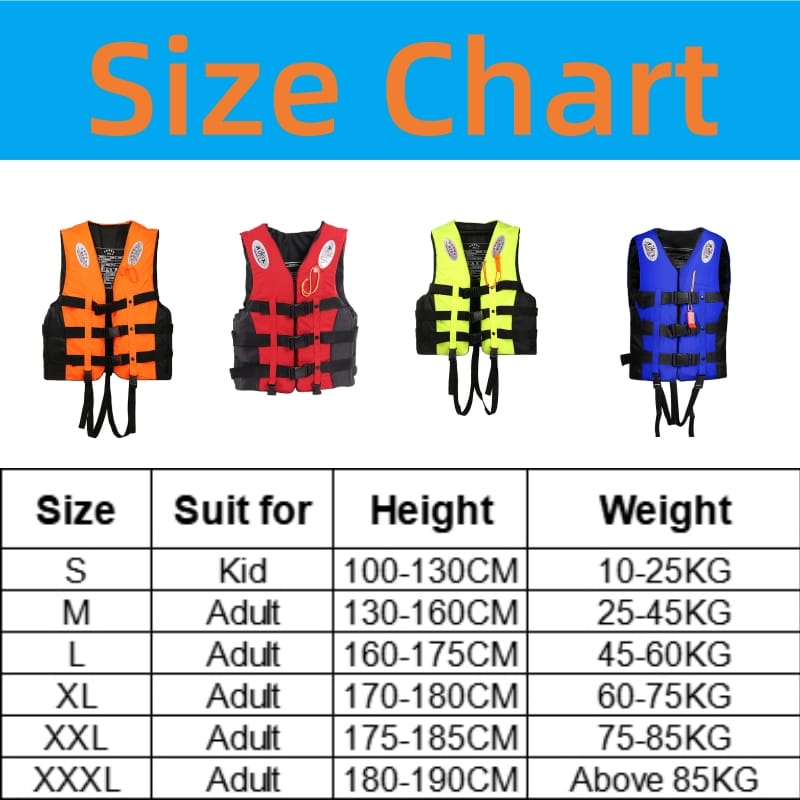 Size Chart for LifeJacket