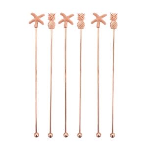 Gold-toned cocktail garnish picks for wedding receptions and premium events.