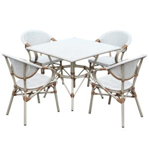 Durable welded stainless steel screws on outdoor dining chairs