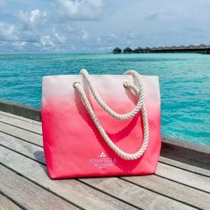 Women Beach Tote Bag Carrying Towels Sunscreen Seashells Maldives Resort