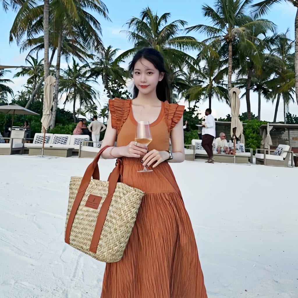 Custom-Embroidered DERBAL Straw Tote at Seychelles Beach Club