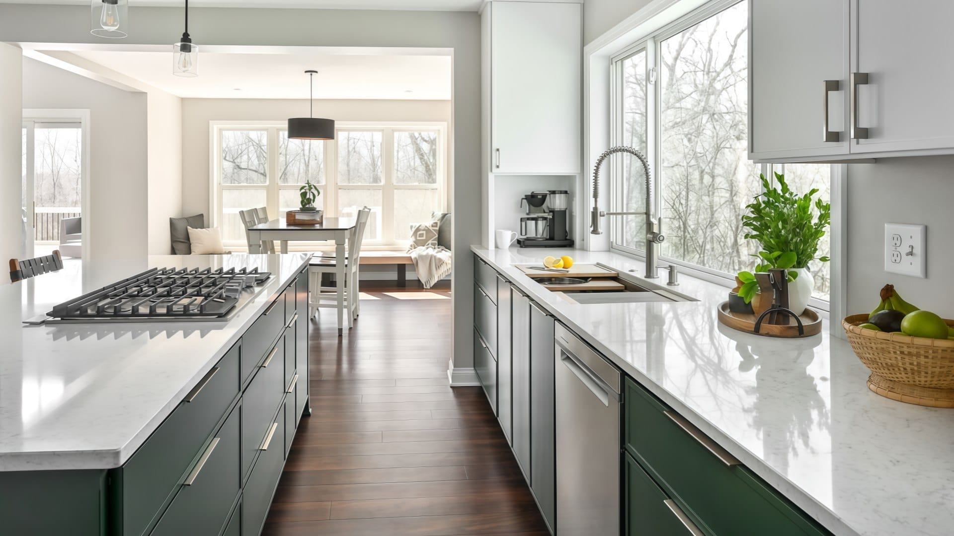 Italian-inspired luxury kitchen cabinets with quartz countertops and eco-certified wood finishes