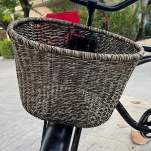 Hotel bike basket with rust-proof iron frame and PE rattan weaving, suitable for tropical beach resorts
