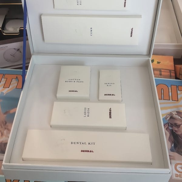 Durable Hotel Amenity Kits with reinforced hinges, tested for 10,000 cycles at Conrad Maldives