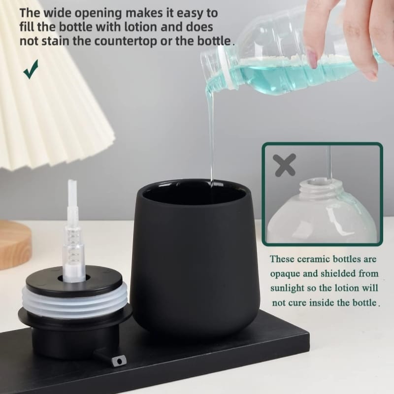 Refillable ceramic soap dispenser in hotel bathroom, sustainable hospitality solution