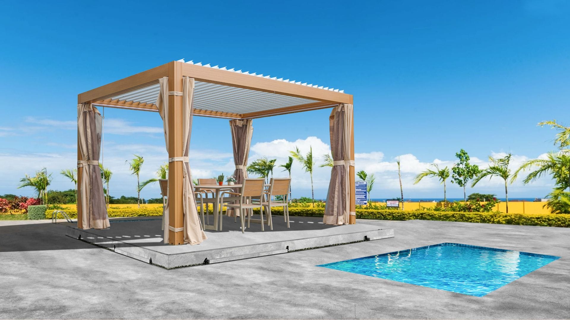 Space-saving aluminum pergola for urban balconies with vertical garden integration
