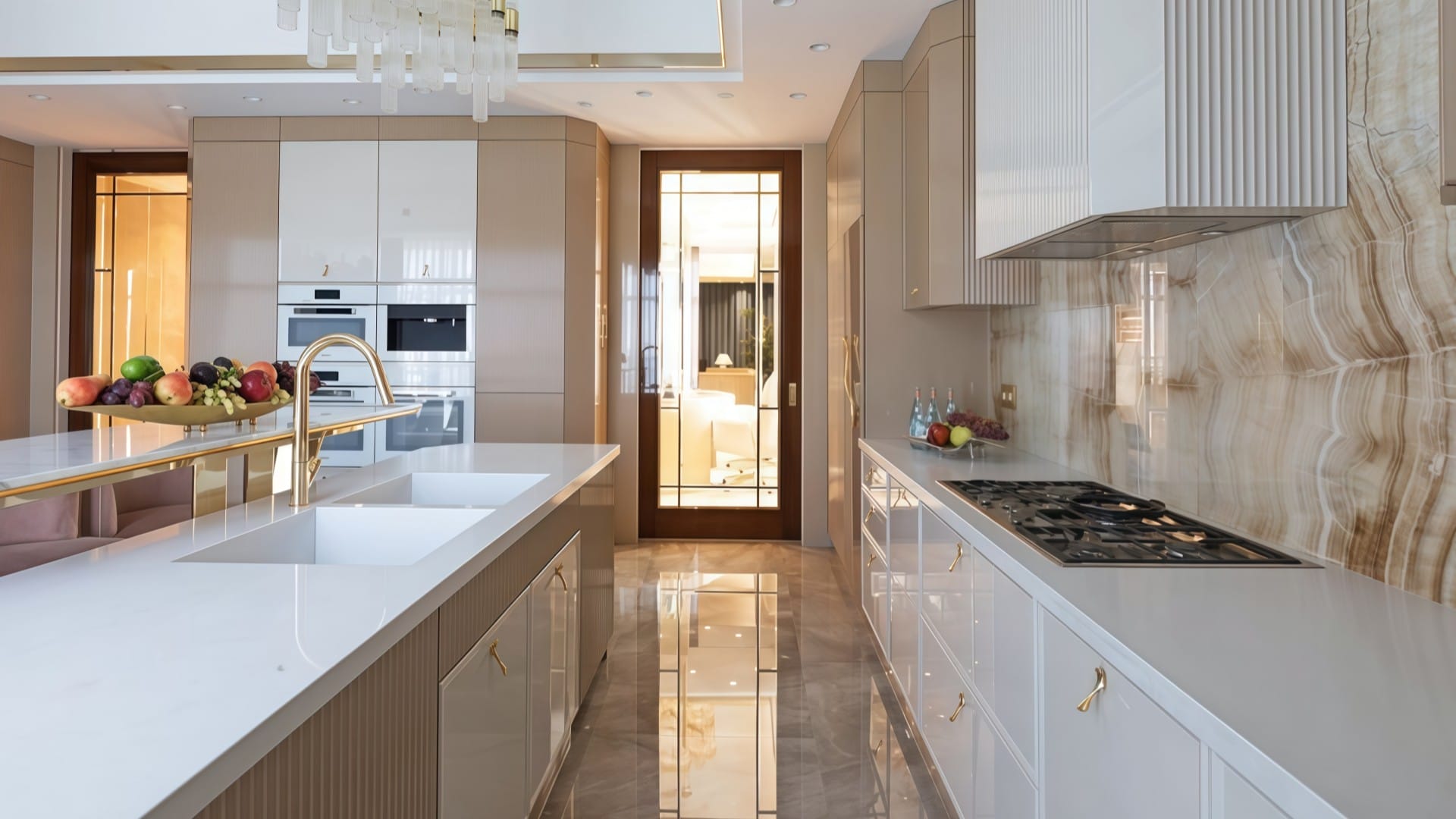 Customizable high-gloss white kitchen cabinets with sensor-operated drawers and hidden compartments-luxury kitchen cabinets
