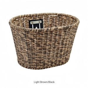 Sustainable bike basket made of 100% recyclable PE rattan, FSC-certified bamboo bracket