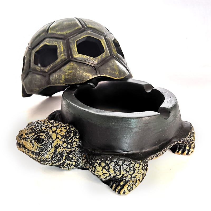 DERBAL Ashtray Cross-Section: Turtle Resin & Stainless Steel Base