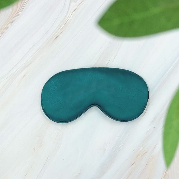 White satin eye mask with reinforced stitching, OEKO-TEX certified, hotel laundry-safe, anti-allergenic