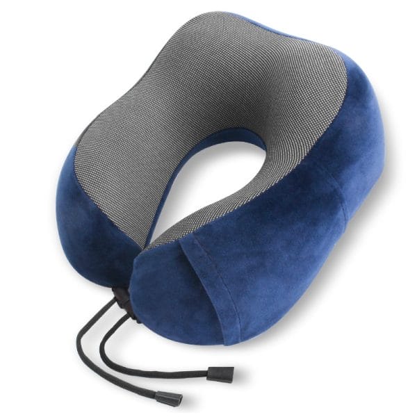Premium memory foam travel pillow with U-shape design on Dubai airport lounge seat, ergonomic and breathable