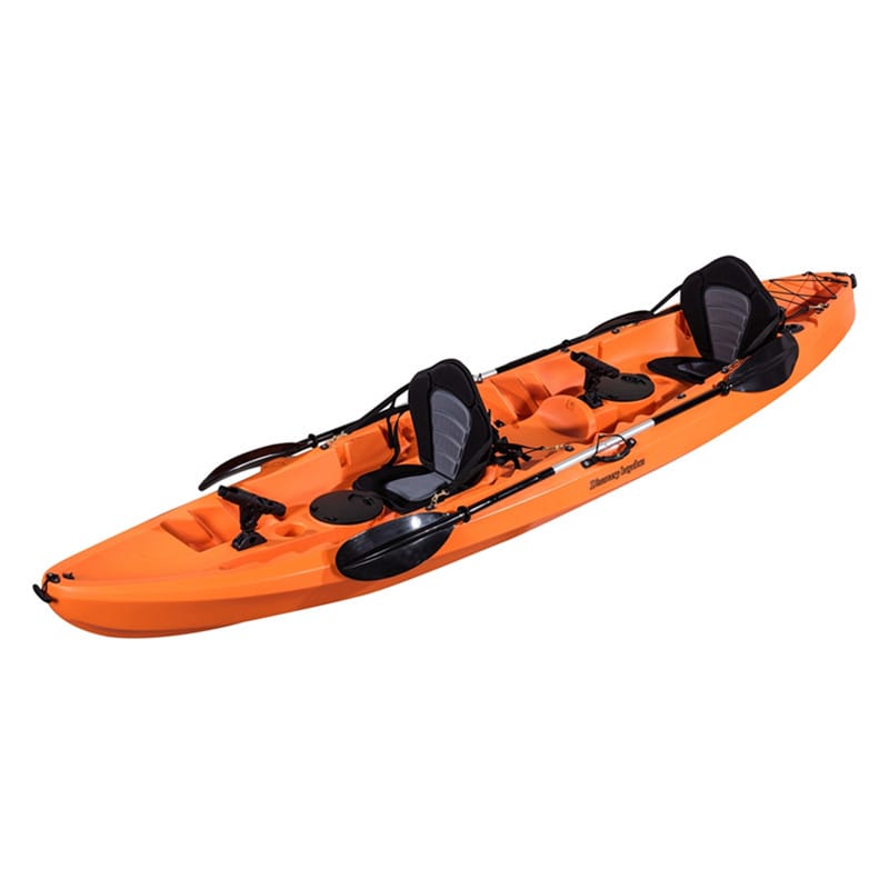 Drain plug and bungee storage system for beach hotel kayaks. Includes 8-inch hatch and weather-resistant seams.