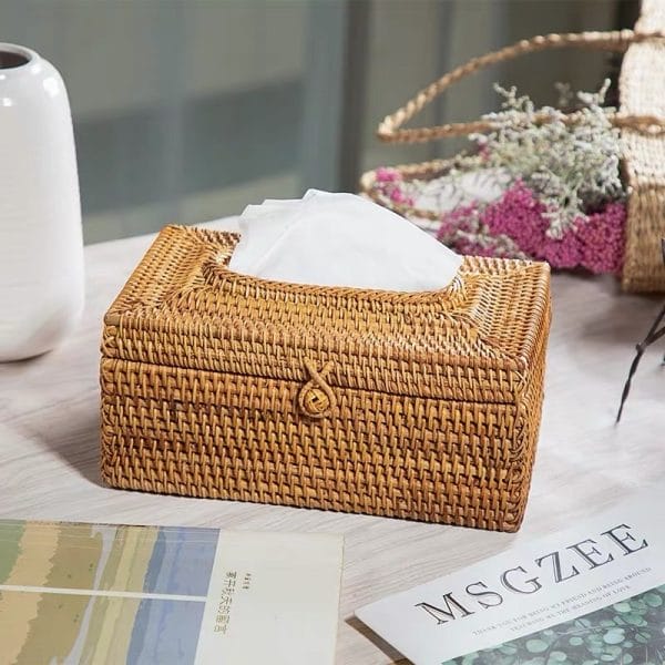 Compact rattan tissue holder with airline logo customization