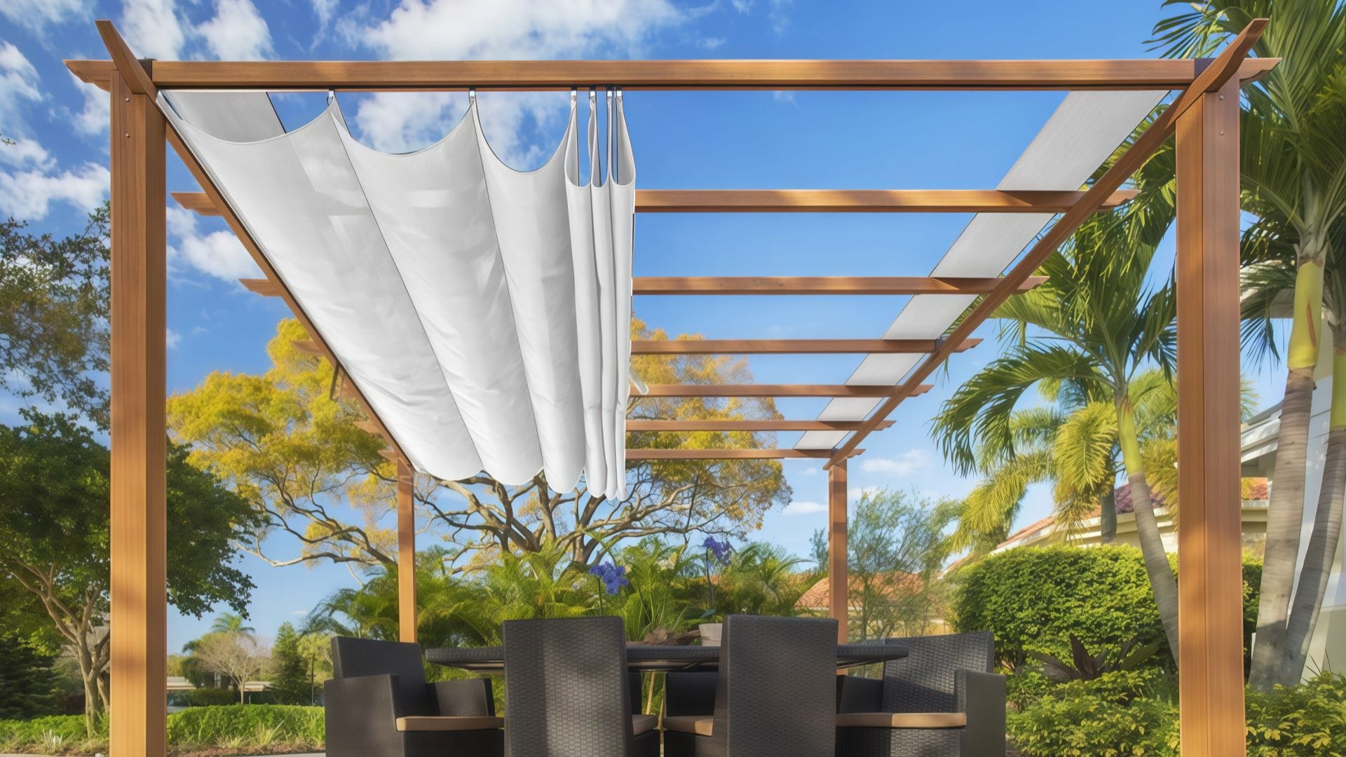 Luxury pergola with retractable frameless glass for 4-season Alpine lodges-pergolas