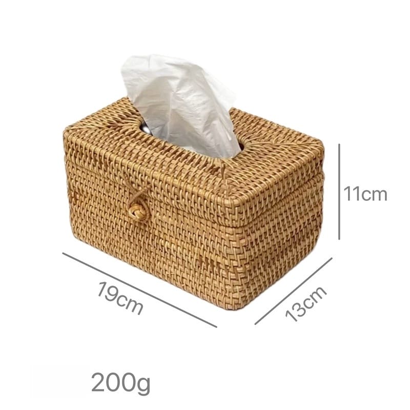 Interlocking rattan units forming tissue tower for VIP restrooms