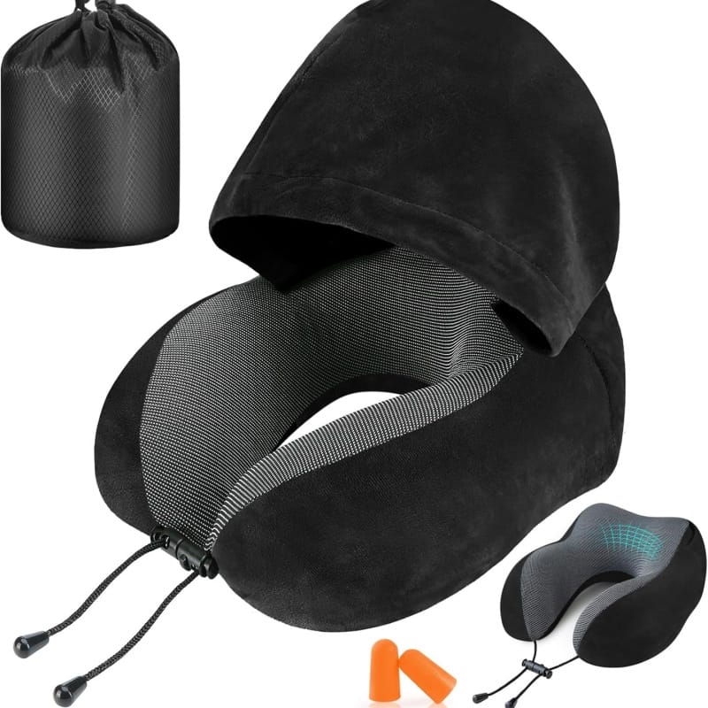 travel neck pillow with hypoallergenic cover for sensitive skin and long flights