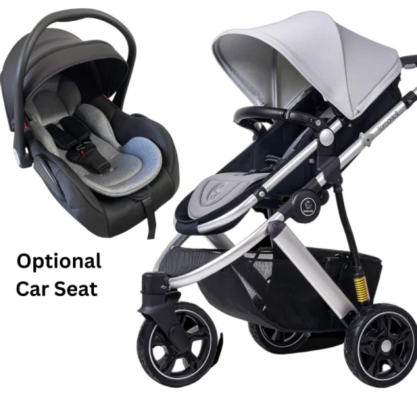 Babyruler Stroller tornado 2 on sandy beach, high-landscape wheels with suspension for coastal durability