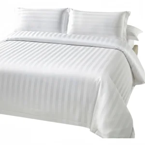 Monogram "SRM" embroidered on DERBAL pillowcase corner with 3cm jacquard stripe, gold thread detail