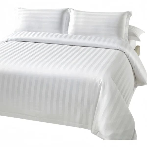 Monogram "SRM" embroidered on DERBAL pillowcase corner with 3cm jacquard stripe, gold thread detail