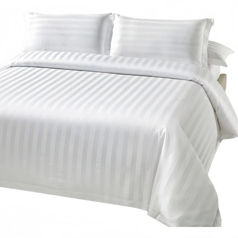 Monogram "SRM" embroidered on DERBAL pillowcase corner with 3cm jacquard stripe, gold thread detail