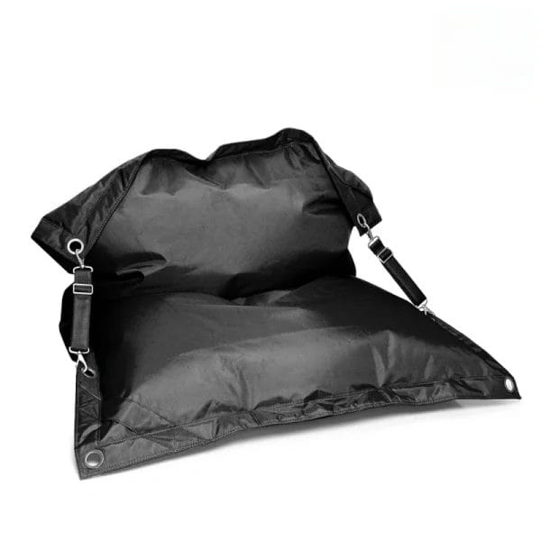 Custom-branded outdoor bean bag with Qatar Airways logo in Doha VIP lounge
