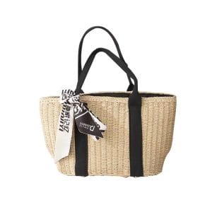 Solid-colored straw tote bag with retro Y2K design, poolside essentials organizer