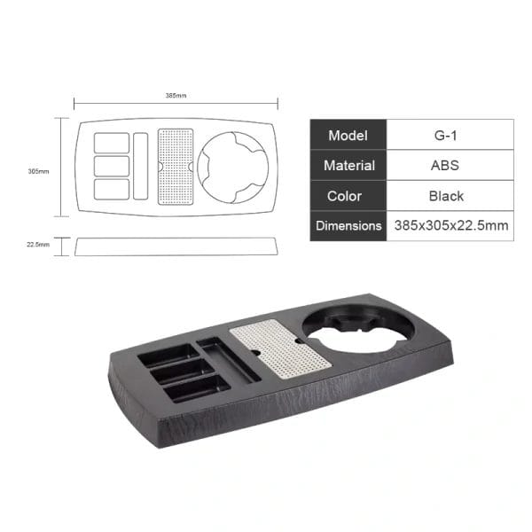 Dual-layer ABS tray capturing kettle overflow in hotel room setting