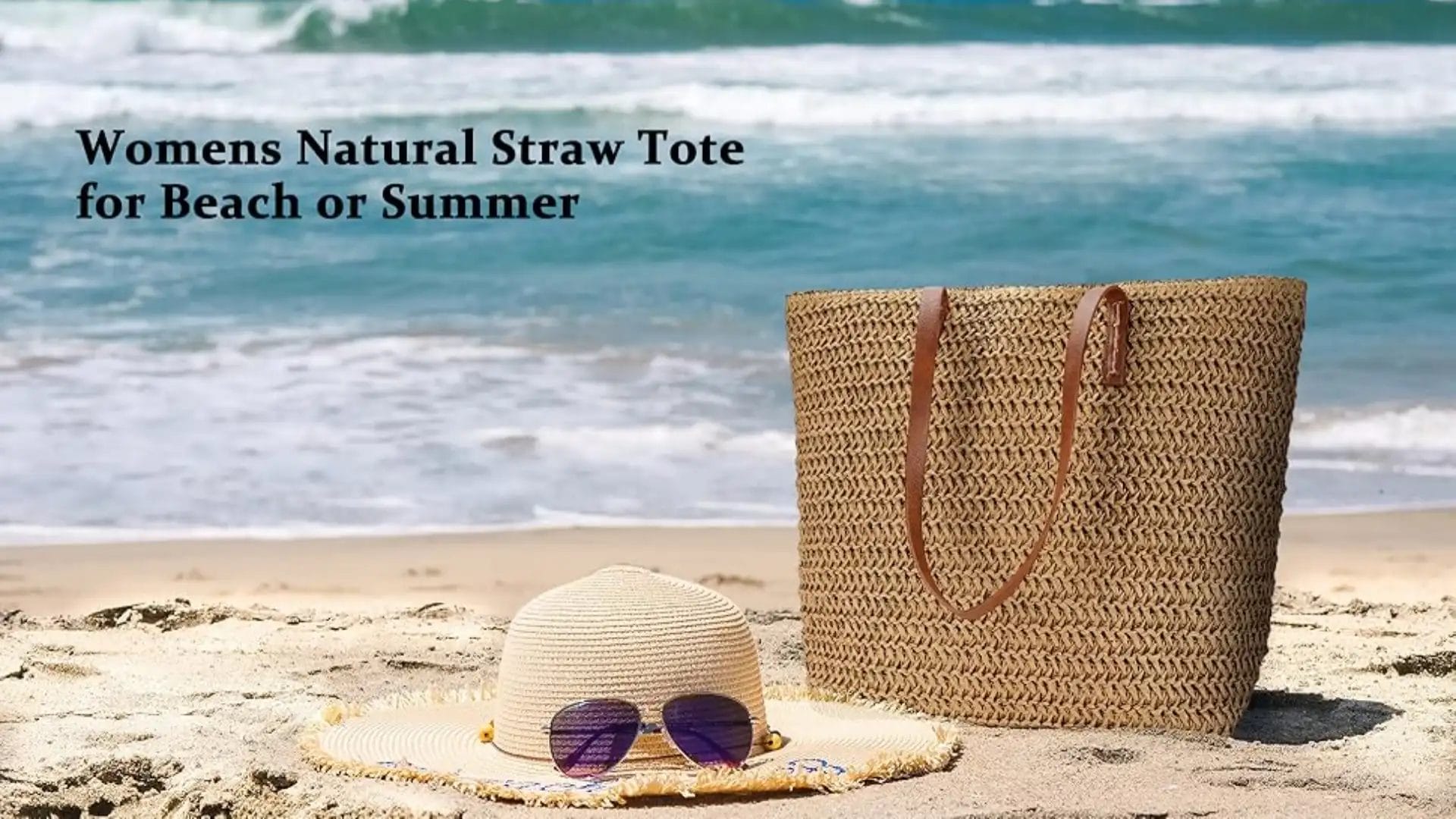 Straw Beach Tote Bag styled for a chic outdoor picnic setting.