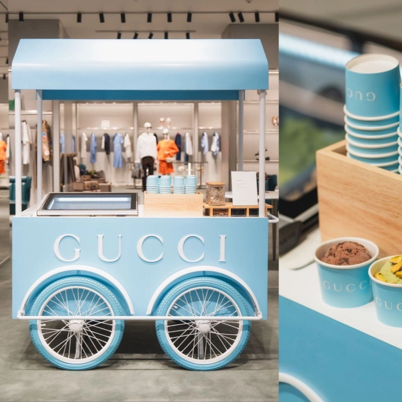 Gold-accented Commercial Ice Cream Cart serving gelato at Emirates Palace wedding.