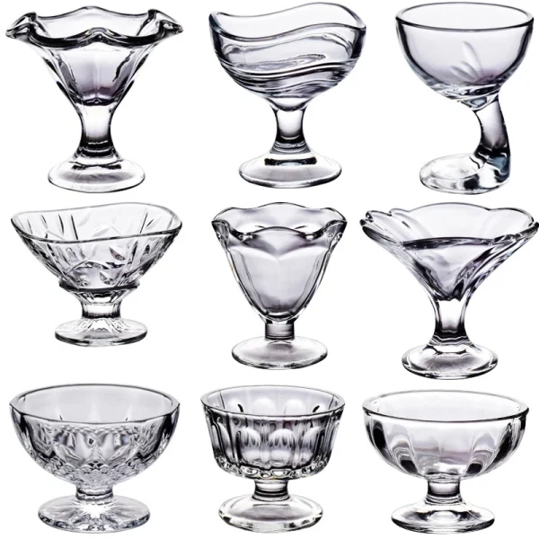 Elegant clear dessert glass ice cream glass collection for luxury hotel dining.