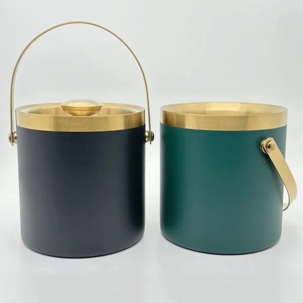 Custom gold-embossed Elegant Double Wall Insulated Ice Buckets for Parties Cocktail Bar at Emirates Palace Abu Dhabi.